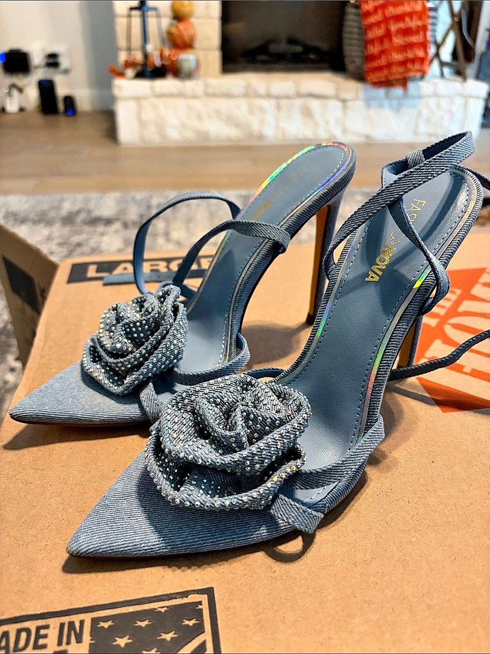 Fashion Nova Embellished Pointed-Toe Heels in Blue